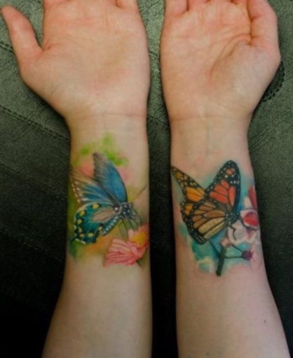 Colored Butterfly Tattoo On Wrist