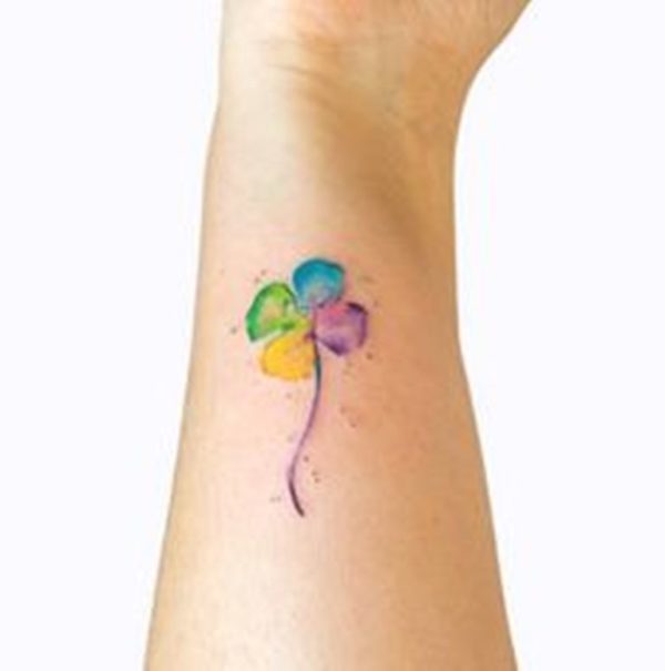 Colored Four Leaf Wrist Tattoo