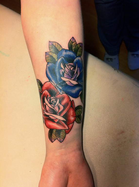 Colored Rose Tattoo On Wrist