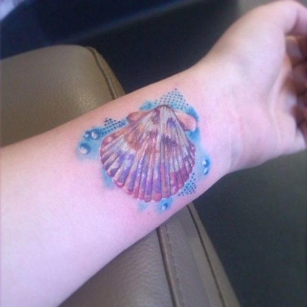 Colored Seashell Tattoo On Wrist