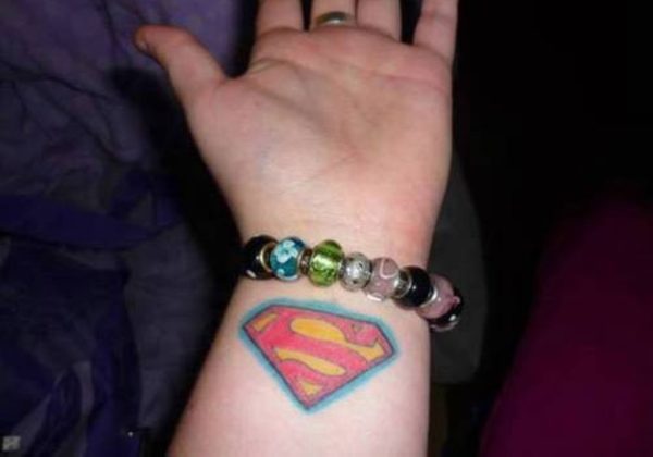 Colored Superman Wrist Tattoo