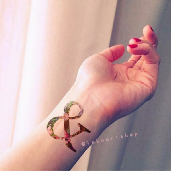 Colorful Ampersand Wrist Tattoo