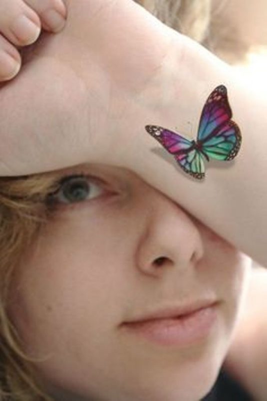 Colorful Butterfly Tattoo On Wrist