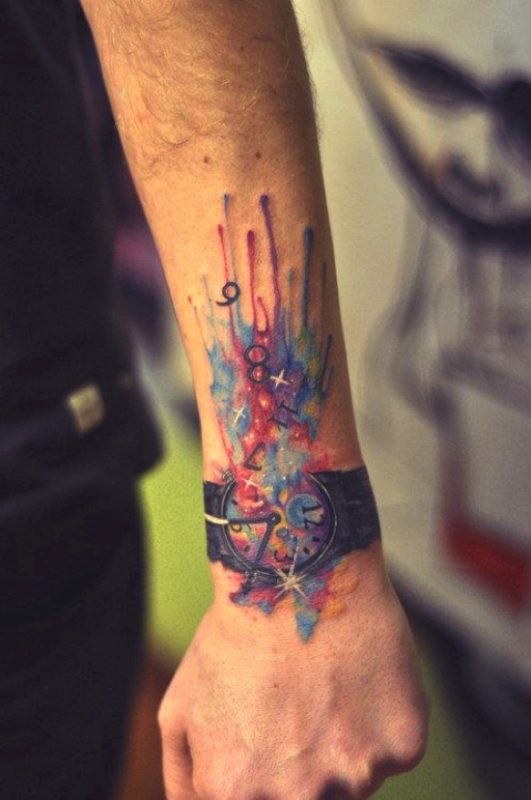 Colorful Clock Tattoo On Wrist