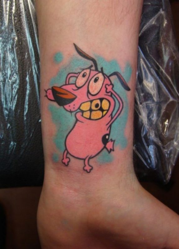 Colorful Cowardly Dog Cartoon Tattoo On Wrist