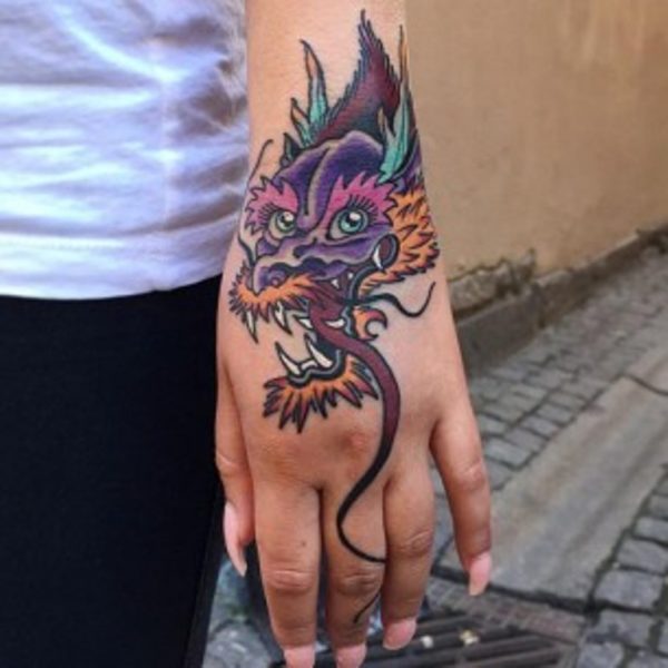 Colorful Large Dragon Tattoo On Wrist