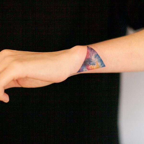 Colorful Triangle Tattoo On Wrist