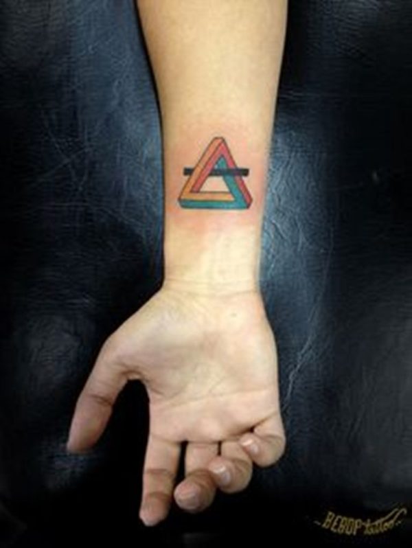 Colorful Triangle Wrist Tattoo