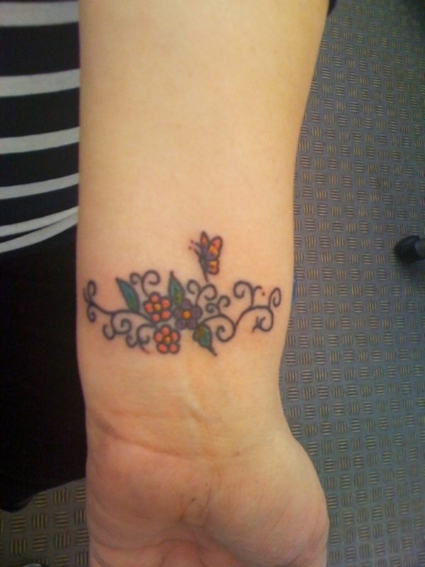 Colorful Vine Wrist Tattoo