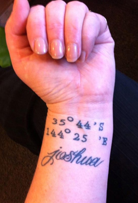 Coordinates Tattoo With Name On Wrist