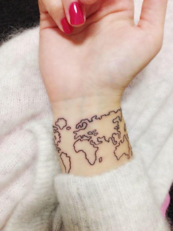 Cute Black Outline World Map Tattoo