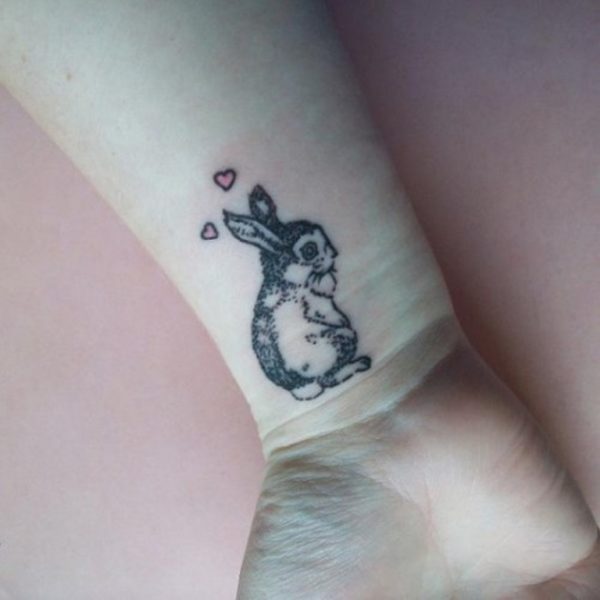 Cute Black Rabbit Tattoo On Wrist
