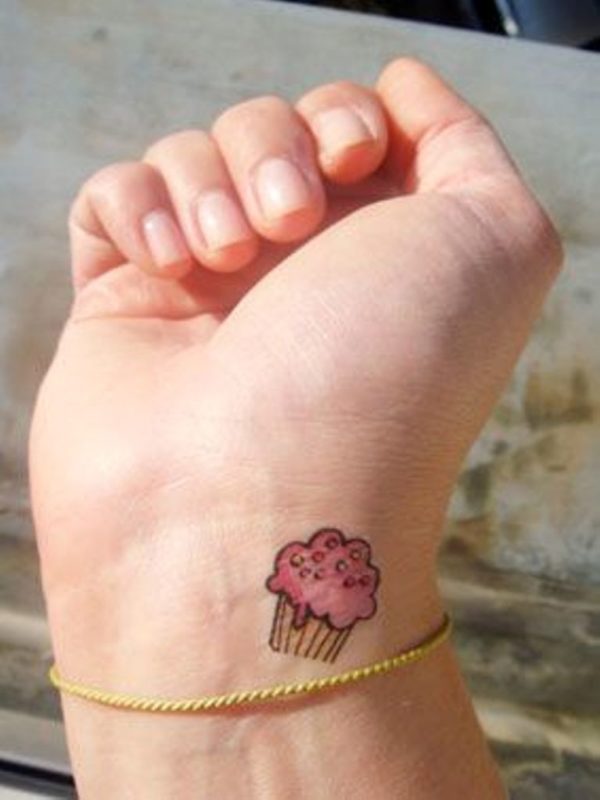 Cute Pink Cupcake Tattoo On Wrist