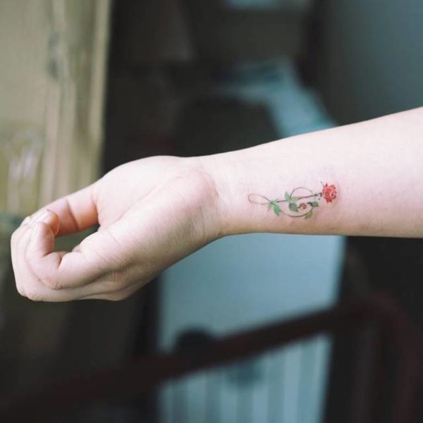 Cute Small Rose Tattoo On Wrist