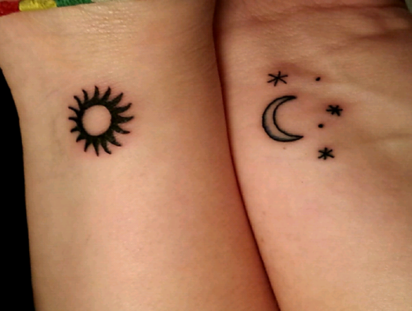 Cute Sun Moon Tattoo On Wrist