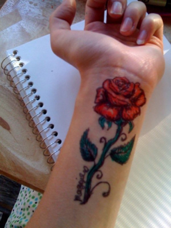 Designer red Rose Tattoo On Wrist