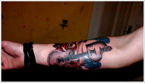 Elegant Colored Guitar Tattoo On Wrist