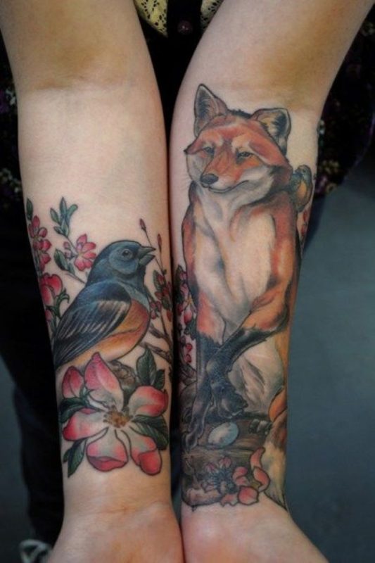 Fox And Birds Tattoo