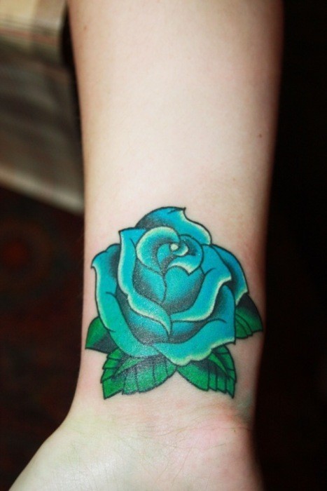 Green Rose Tattoo On Wrist