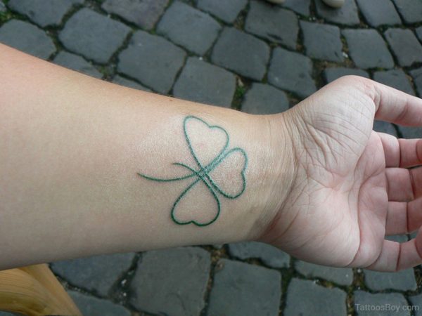 Green Shamrock Leaf Tattoo On Wrist