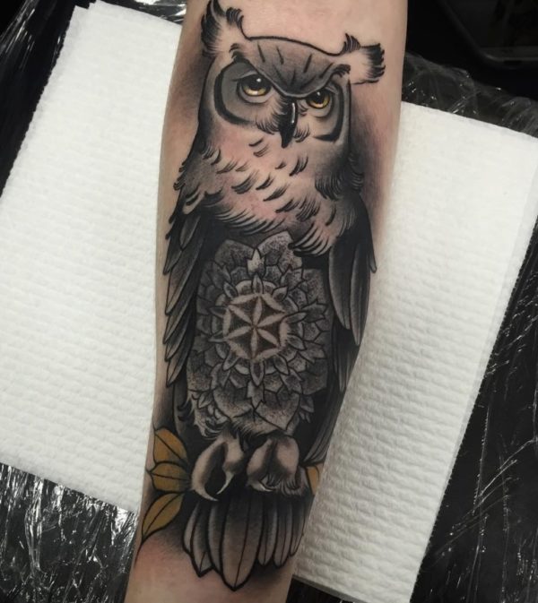 Grey Owl Tattoo On Wrist