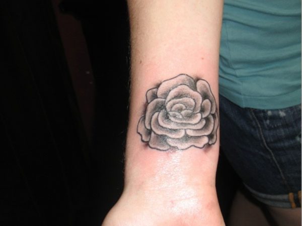 Grey Rose Tattoo On Wrist