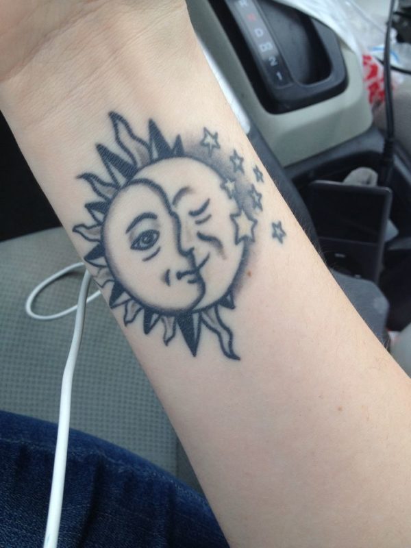 Half Sun Moon Tattoo On Wrist