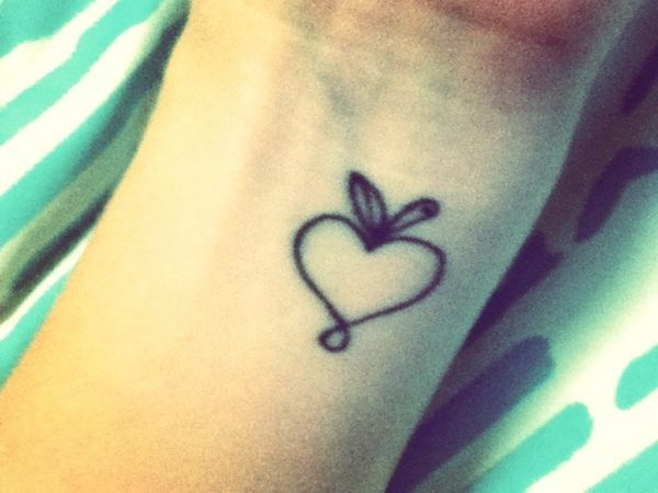 Heart Shape Apple Tattoo On Wrist