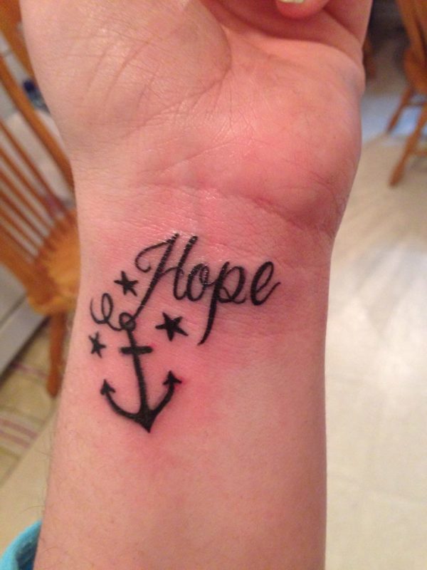 Hope And Anchor Tattoo On Wrist