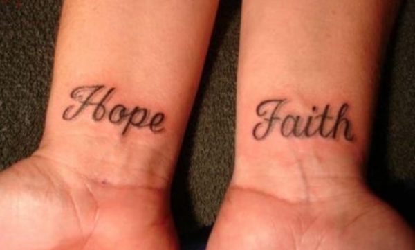 Hope And Faith Tattoo On Wrist