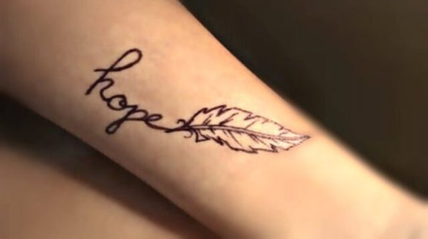 Hope Feather Tattoo On Wrist