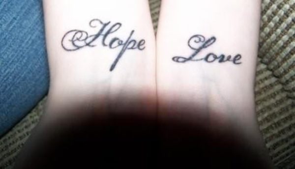 Hope Love Tattoo On Wrist