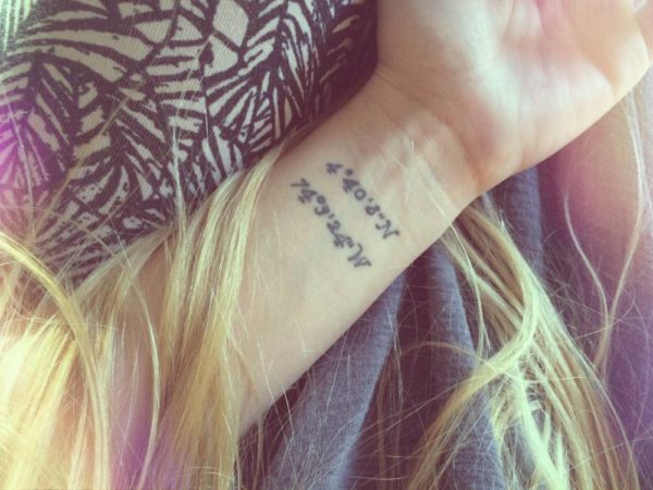 Impressive Coordinates Tattoo On Wrist