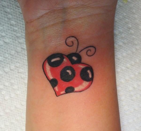 Ladybug Heart Wrist Tattoo