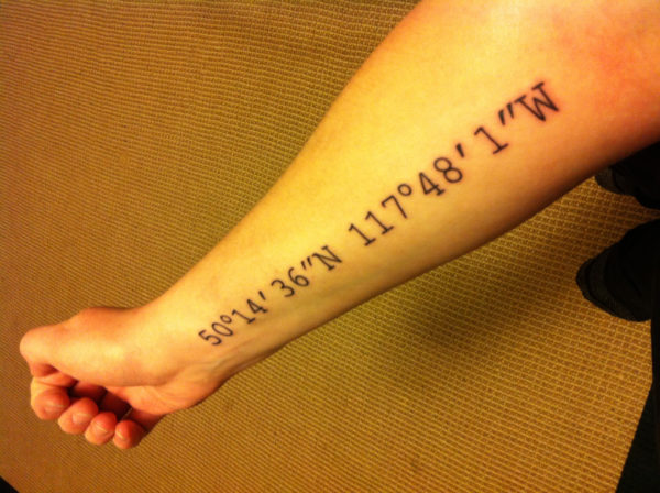 Large Coordinates Tattoo On Wrist