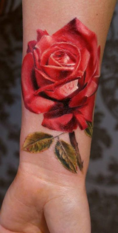 Large Wrist Tattoo On Rose