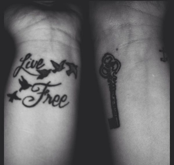 Live Free Birds And Key Tattoos On Wrist