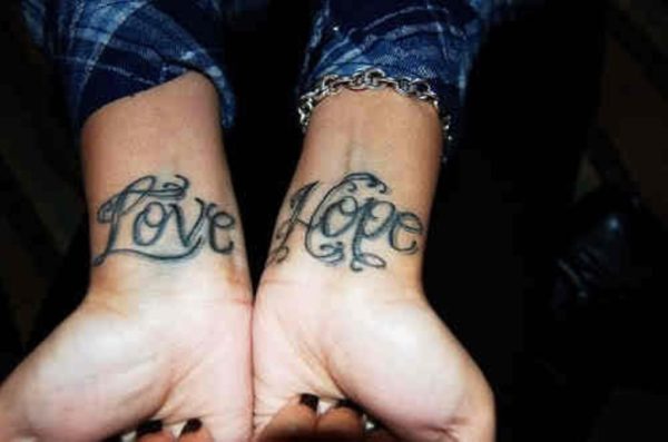 Love And Hope Tattoo On Wrist