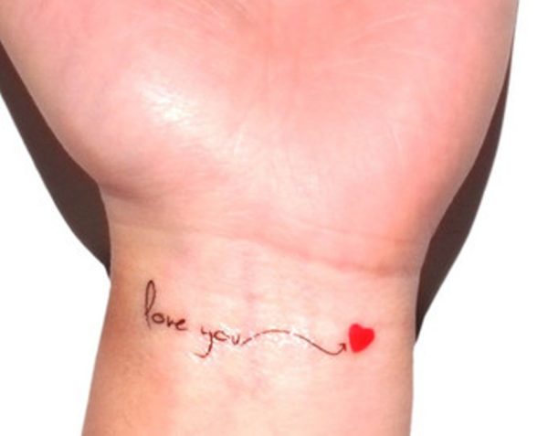 Love You With Heart Tattoo On Wrist