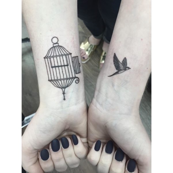 Lovely Bird And Cage Wrist Tattoo