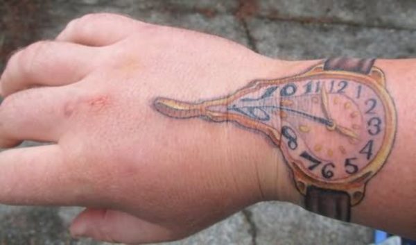 Melting Clock Tattoo On Wrist