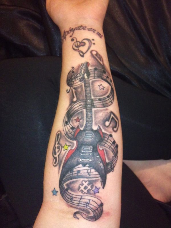 Musical Guitar Tattoo On Wrist