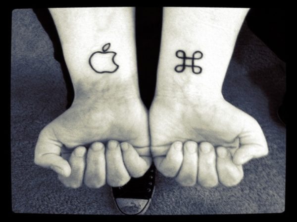 Nice Apple Logo Tattoo On Wrist