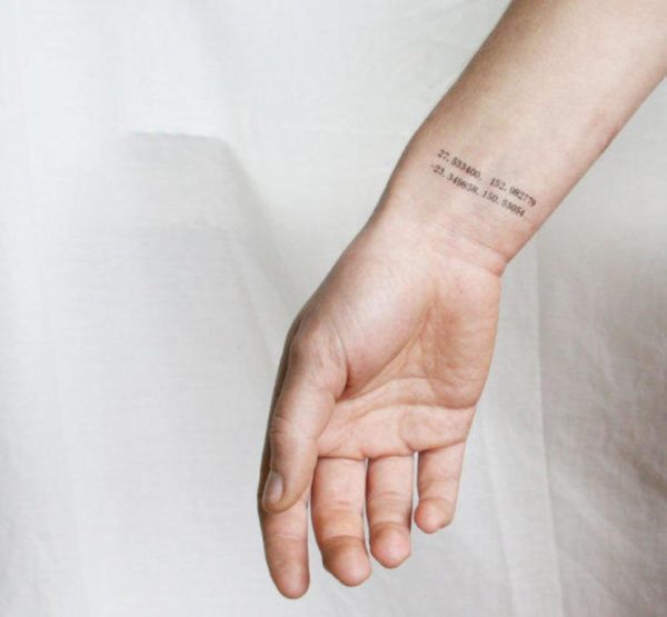 Nice Coordinates Wrist Tattoo