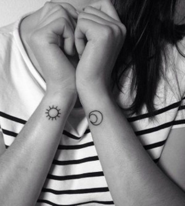 Nice Sun And Moon Tattoo On Wrist