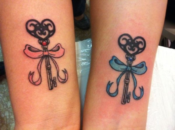 Pink And Blue Bow key Tattoo