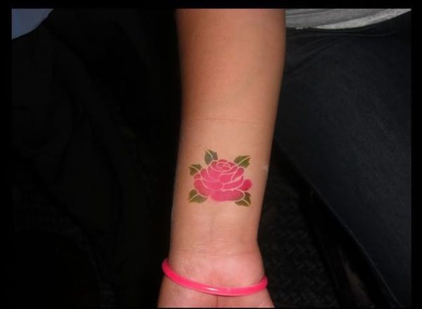 Pink Rose Tattoo On Wrist