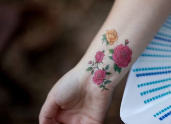 Pink Roses Tattoo On Wrist