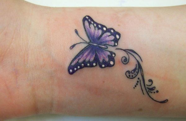 Purple Butterfly Tattoo On Wrist