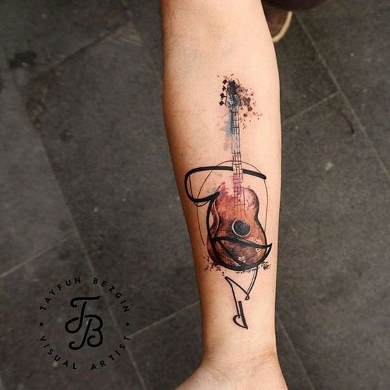 Realistic Guitar Tattoo On Wrist